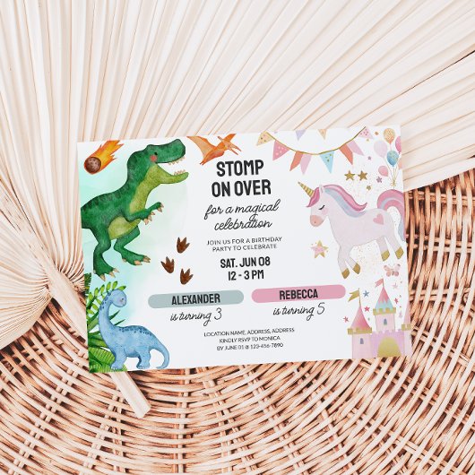 Gezamenlijke Dinosaurus & Eenhoorn Jongen Meisje V Kaart