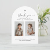 Gezamenlijke doop 2 foto boog dank u kaart (Staand voorkant)