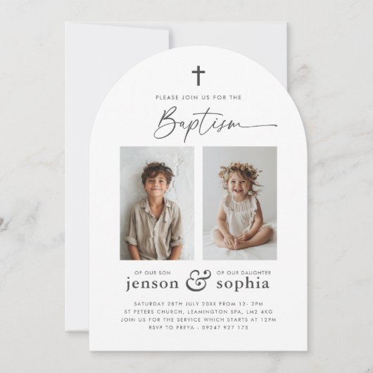 Gezamenlijke doop 2 Fotoboog Uitnodiging (Voorkant)