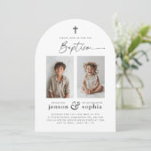 Gezamenlijke doop 2 Fotoboog Uitnodiging (Staand voorkant)