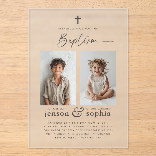 Gezamenlijke doop 2 Fotouitnodiging Acryl Uitnodigingen (Voorkant)