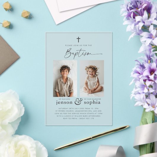 Gezamenlijke doop 2 Fotouitnodiging Acryl Uitnodigingen (Insitu (Huwelijk))