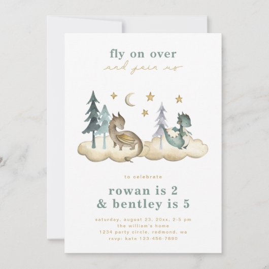 Gezamenlijke Dragons Birthday Invitation | Gezamen Kaart (Voorkant)