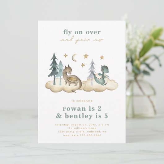 Gezamenlijke Dragons Birthday Invitation | Gezamen Kaart (Staand voorkant)