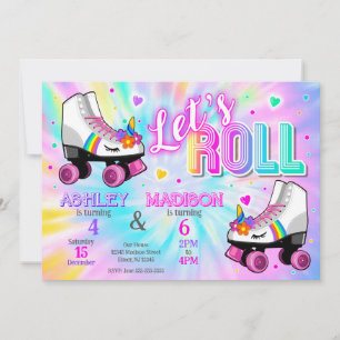 Gezamenlijke Eenhoorn Roller Skating Tie Dye Verja Kaart