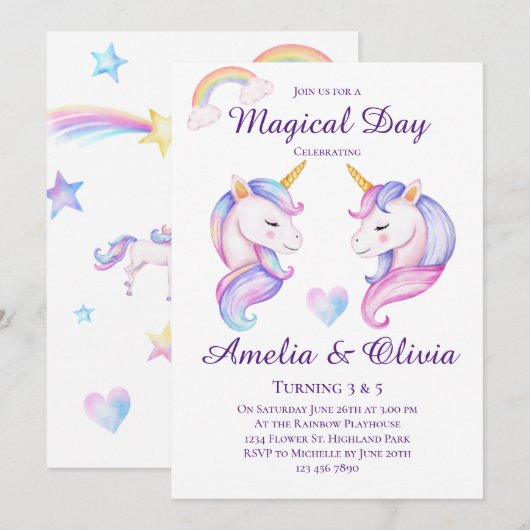 Gezamenlijke Eenhoorn Zusters Dubbele Zussen Verja Kaart (Voorkant / Achterkant)