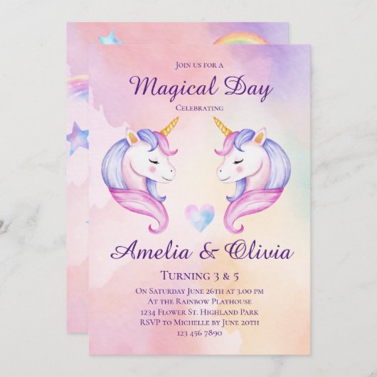 Gezamenlijke Eenhoorn Zusters Dubbele Zussen Verja Kaart (Voorkant / Achterkant)