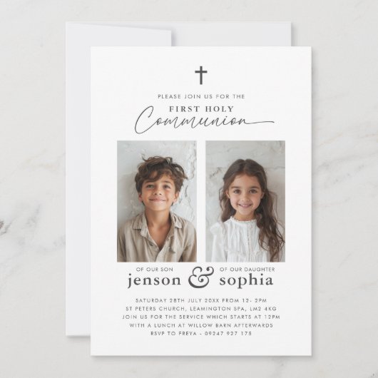 Gezamenlijke Eerste Heilige Communie 2 Fotouitnodi Kaart (Voorkant)