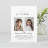 Gezamenlijke Eerste Heilige Communie 2 Fotouitnodi Kaart (Staand voorkant)