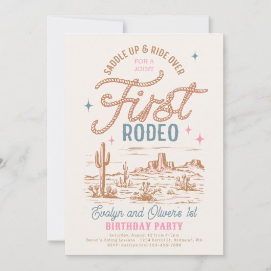 Gezamenlijke eerste Rodeo verjaardagsuitnodiging Kaart (Voorkant)