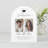 Gezamenlijke Graduation Party 2 Photo Arch Uitnodi Kaart (Staand voorkant)