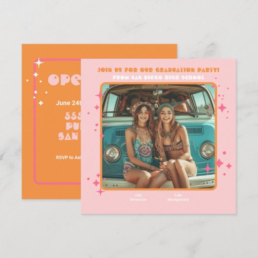 Gezamenlijke Hippie Foto Graduation Party 2 persoo Kaart (Voorkant / Achterkant)