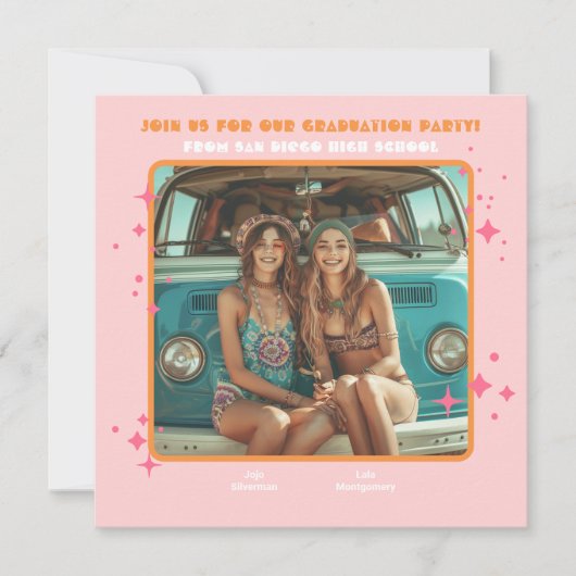 Gezamenlijke Hippie Foto Graduation Party 2 persoo Kaart (Voorkant)