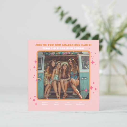 Gezamenlijke Hippie Foto Graduation Party 4 persoo Kaart (Staand voorkant)