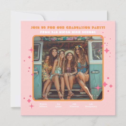 Gezamenlijke Hippie Foto Graduation Party 4 persoo Kaart (Voorkant)