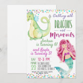 Gezamenlijke Mermaid Dinosaur Verjaardag Uitnodigi Kaart (Voorkant / Achterkant)