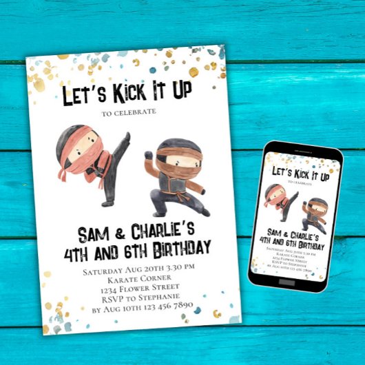 Gezamenlijke Ninja broers en zussen Dual verjaarda Kaart