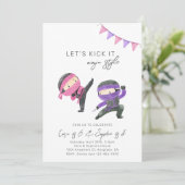 Gezamenlijke Ninja-verjaardagsuitnodiging | Meisje Kaart (Staand voorkant)