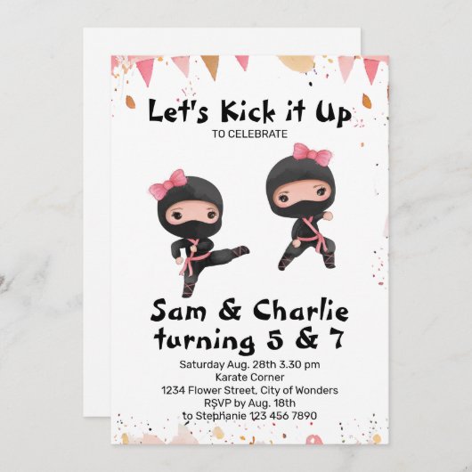 Gezamenlijke ninja zussen dubbele broer en zus ver kaart (Voorkant / Achterkant)