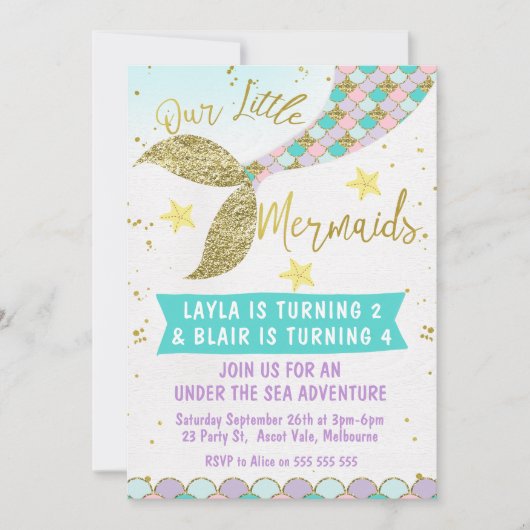 Gezamenlijke of tweeling Mermaid Tail Birthday-uit Kaart (Voorkant)