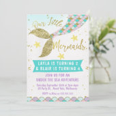 Gezamenlijke of tweeling Mermaid Tail Birthday-uit Kaart (Staand voorkant)