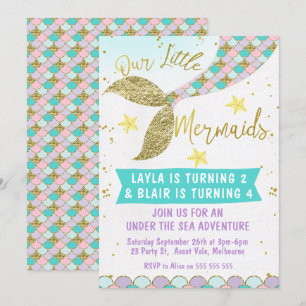 Gezamenlijke of tweeling Mermaid Tail Birthday-uit Kaart