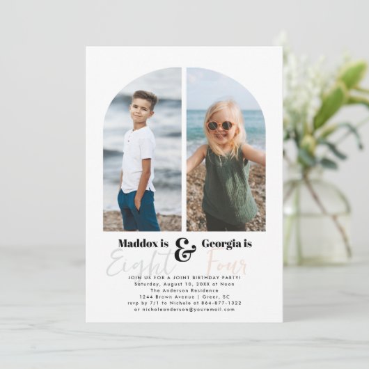 Gezamenlijke partij | Eenvoudige 2 foto van Birthd Kaart (Staand voorkant)