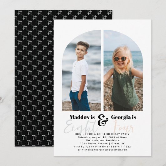 Gezamenlijke partij | Eenvoudige 2 foto van Birthd Kaart (Voorkant / Achterkant)