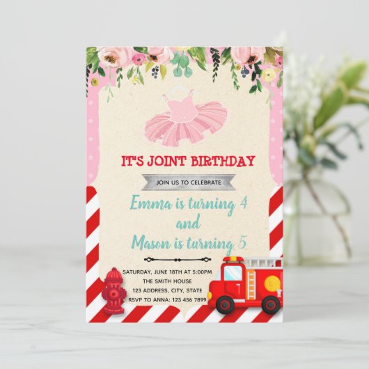 Gezamenlijke partij Tutu en Firetruck Kaart (Staand voorkant)