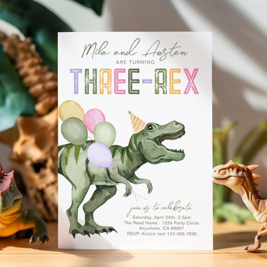 Gezamenlijke Three-Rex Dinosaur Verjaardag Uitnodi Kaart