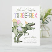 Gezamenlijke Three-Rex Dinosaur Verjaardag Uitnodi Kaart (Staand voorkant)