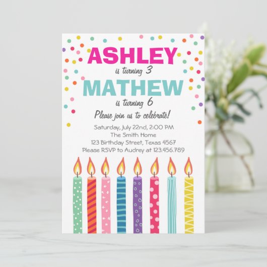 Gezamenlijke tweeledige uitnodiging voor verjaarda (Staand voorkant)