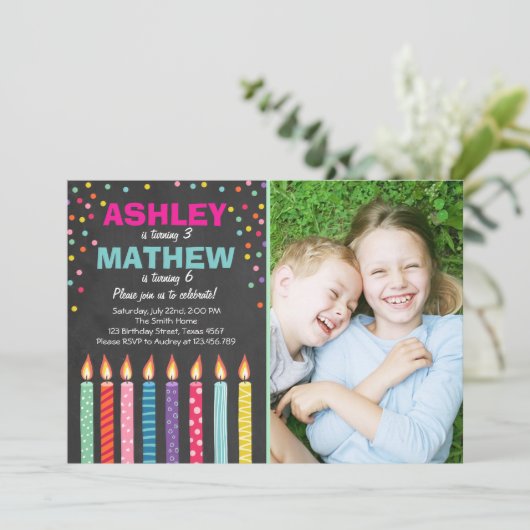 Gezamenlijke tweeledige uitnodiging voor verjaarda (Staand voorkant)