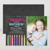 Gezamenlijke tweeledige uitnodiging voor verjaarda (Voorkant / Achterkant)