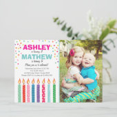 Gezamenlijke tweeledige uitnodiging voor verjaarda (Staand voorkant)