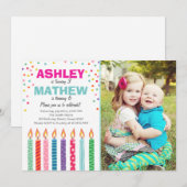 Gezamenlijke tweeledige uitnodiging voor verjaarda (Voorkant / Achterkant)