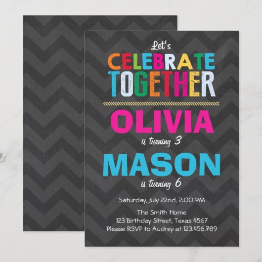 Gezamenlijke tweeledige verjaardagsuitnodiging Boy Kaart (Voorkant / Achterkant)