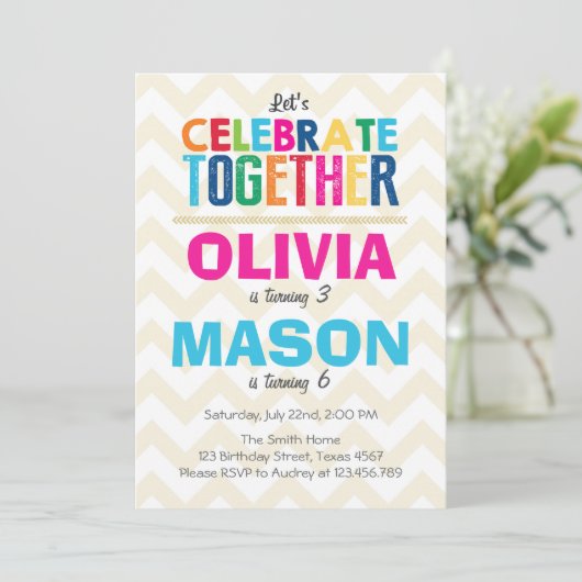 Gezamenlijke tweeledige verjaardagsuitnodiging kaart (Staand voorkant)
