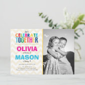 Gezamenlijke tweeledige verjaardagsuitnodiging kaart (Staand voorkant)