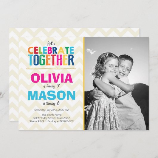 Gezamenlijke tweeledige verjaardagsuitnodiging kaart (Voorkant / Achterkant)