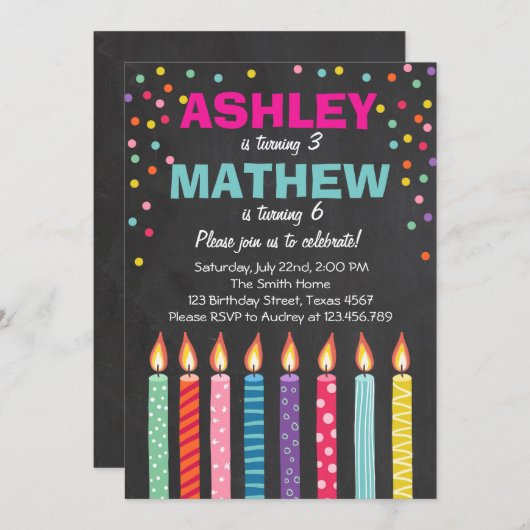 Gezamenlijke tweeling verjaardag uitnodiging Twins (Voorkant / Achterkant)