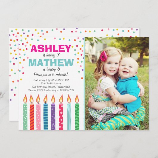 Gezamenlijke tweeling verjaardag uitnodiging Twins (Voorkant / Achterkant)