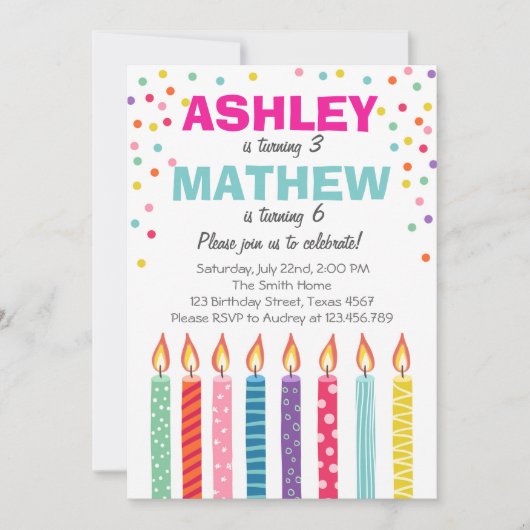 Gezamenlijke tweeling verjaardag uitnodiging Twins (Voorkant)