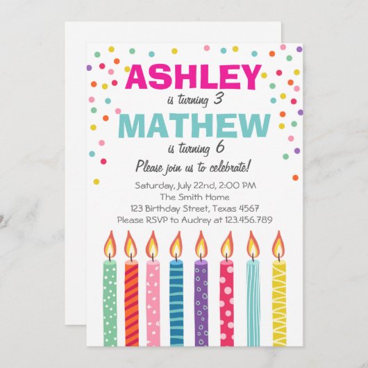 Gezamenlijke tweeling verjaardag uitnodiging Twins (Voorkant / Achterkant)