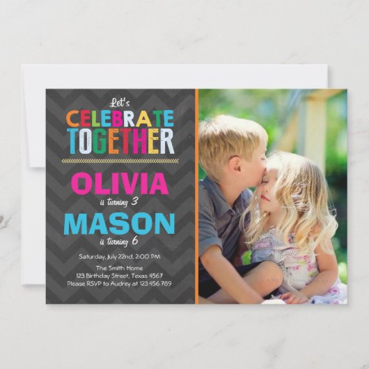 Gezamenlijke tweeling verjaardagsfeestje uitnodigi kaart (Voorkant)