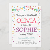 Gezamenlijke tweeling verjaardagsfeestuitnodiging  kaart (Voorkant / Achterkant)