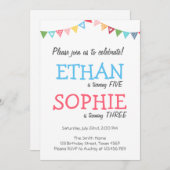 Gezamenlijke tweeling verjaardagsfeestuitnodiging kaart (Voorkant / Achterkant)