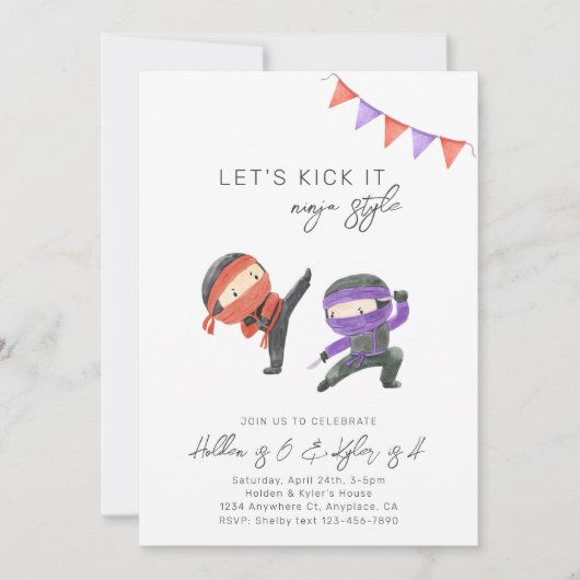 Gezamenlijke uitnodiging Ninja Birthday | Partij v (Voorkant)