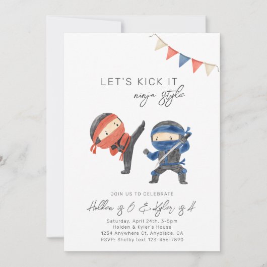 Gezamenlijke uitnodiging Ninja Birthday | Partij v (Voorkant)