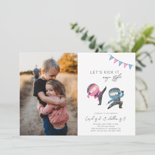 Gezamenlijke uitnodiging Ninja Birthday | Versieri (Staand voorkant)